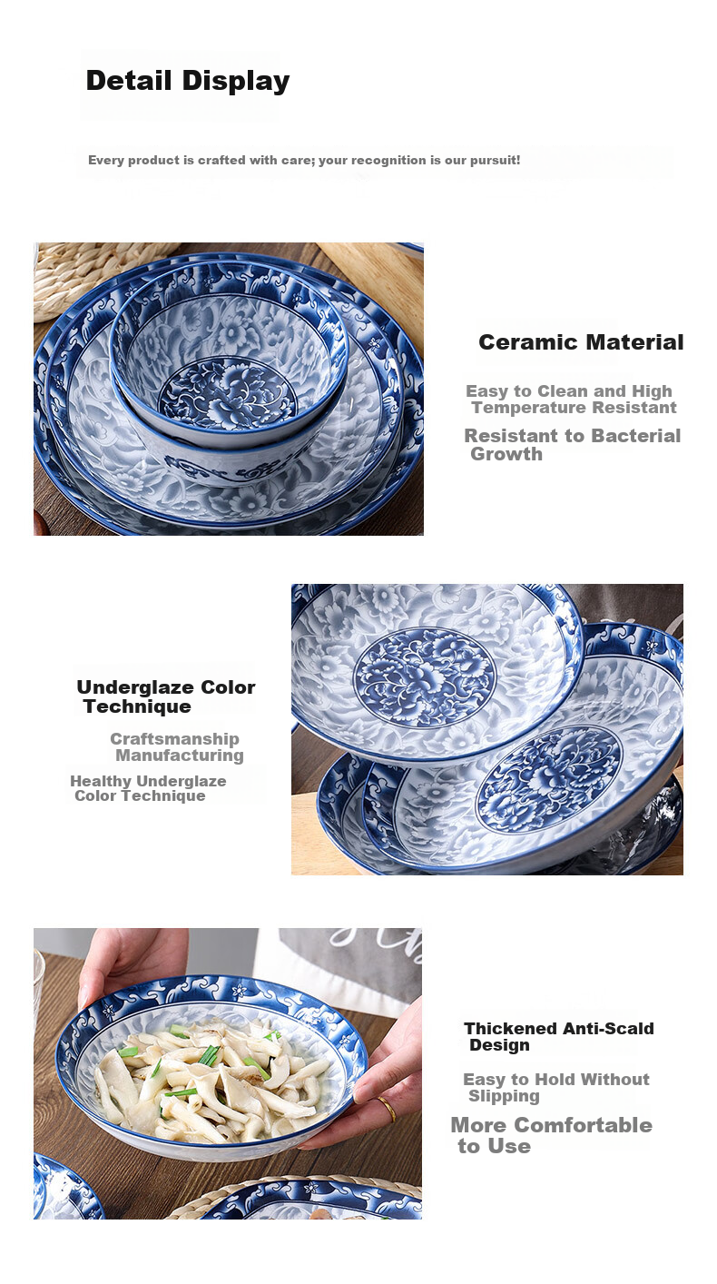 Huaqingge Household Tang-Style Blue And White Porcelain 6.8-Inch Noodle Bowl, 2-Piece Set, Heat-Resistant, Microwave And Dishwasher Safe 7
