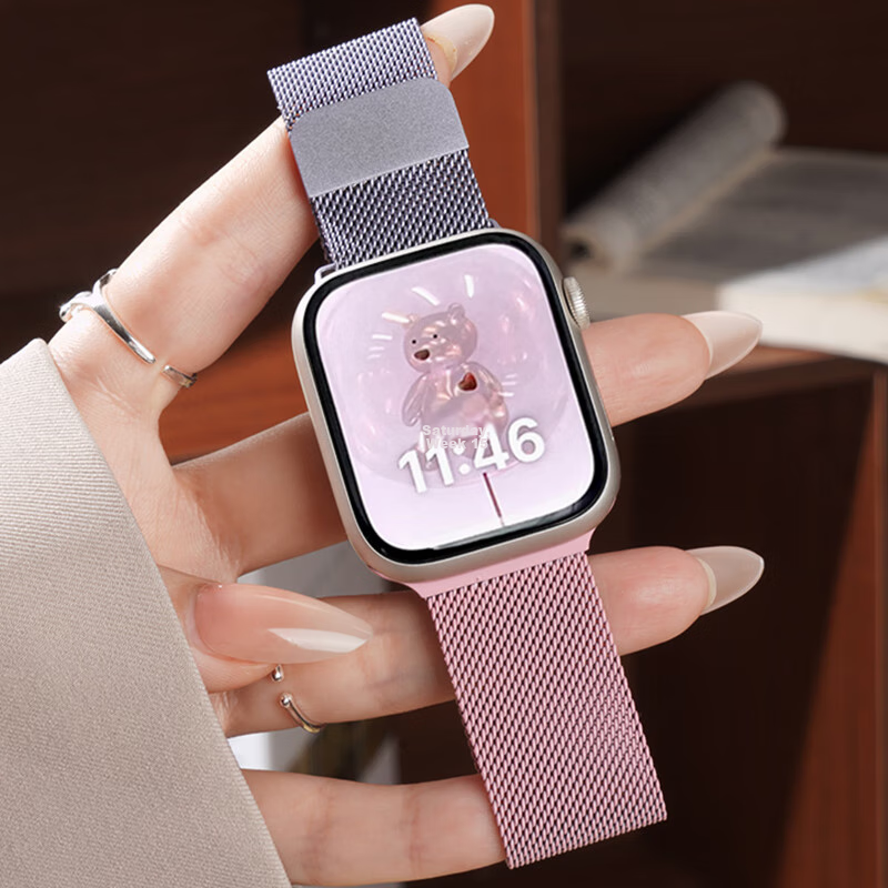Mashi Compatible with Apple Watch Band for Women, Stainless Steel Milanese Loop Magnetic Strap for Ultra 4/3/iWatch S12/11/10/9/8/7/SE Breathable Wristband