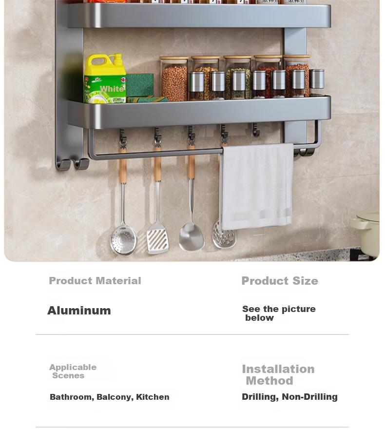 Jiabangshou Bathroom Storage Rack, No Drilling Required, Towel Rack, Bathroom Accessories Organizer, Space Aluminum Wall-Mounted Towel Rack - 2 Layers 16