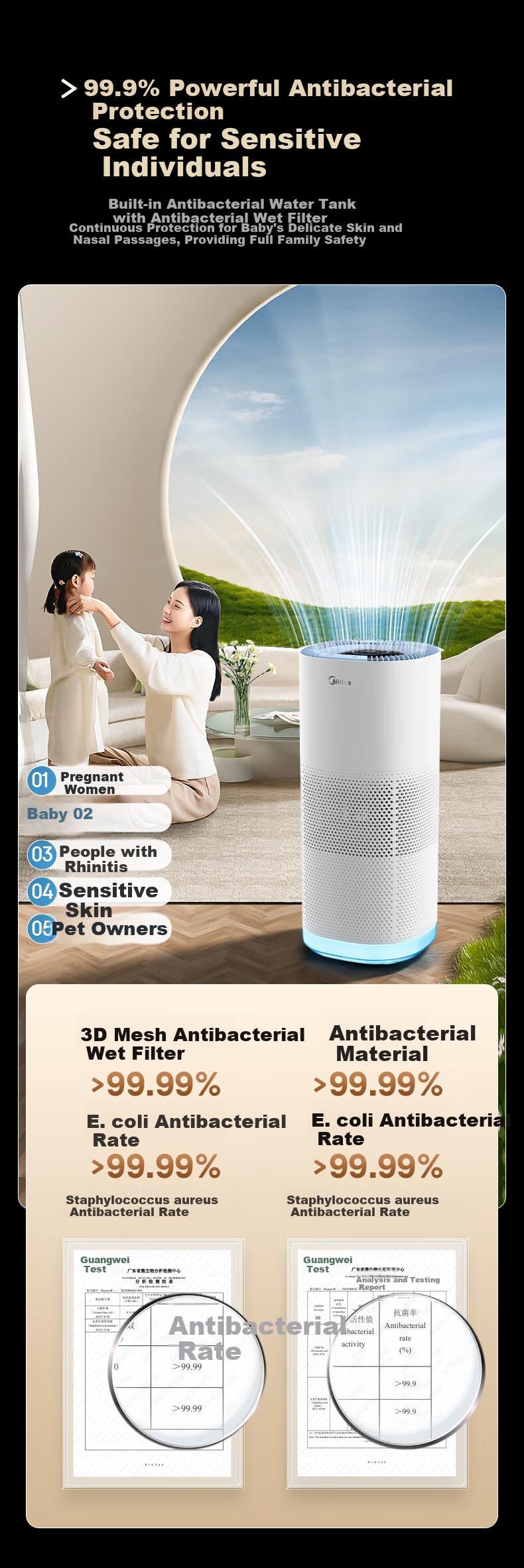 Midea [Xiaolanjing 700] Price Protection, 618 Non-Misting Air Humidifier, Purifies Home Bedroom, Large Capacity, Suitable for Pregnant Women And Infants, Nasal Allergy Relief, Quiet Operation, Sterilization, Birthday Gift, SZ-W50 8