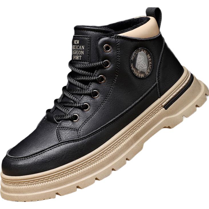 MEXICAN Autumn Winter Warm Men's Martin Boots Work Shoes Casual Snow Boots Black Fleece Lined Size 41