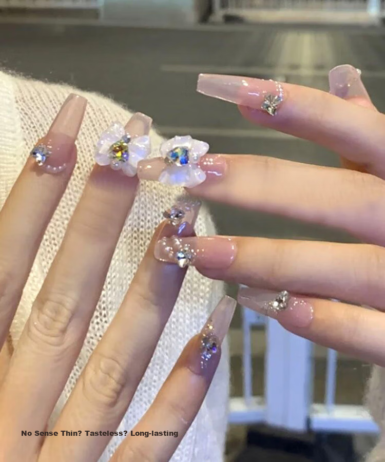 Meifuyu Handmade Nail Wraps (Huanhuan Nail S) Medium-Long Nude Removable Nail Tips MF8608 7