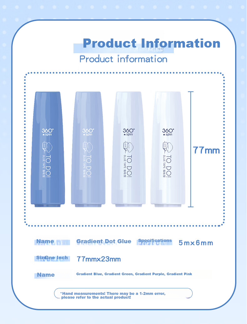 CHANGLi Gradient Push-Button Glue Refill, High-Quality Children's Craft Large Capacity Journal Glue Tape, Elementary School Student Error Correction Sticky Notes, Strong Double-Sided Adhesive Pen with High Viscosity 2