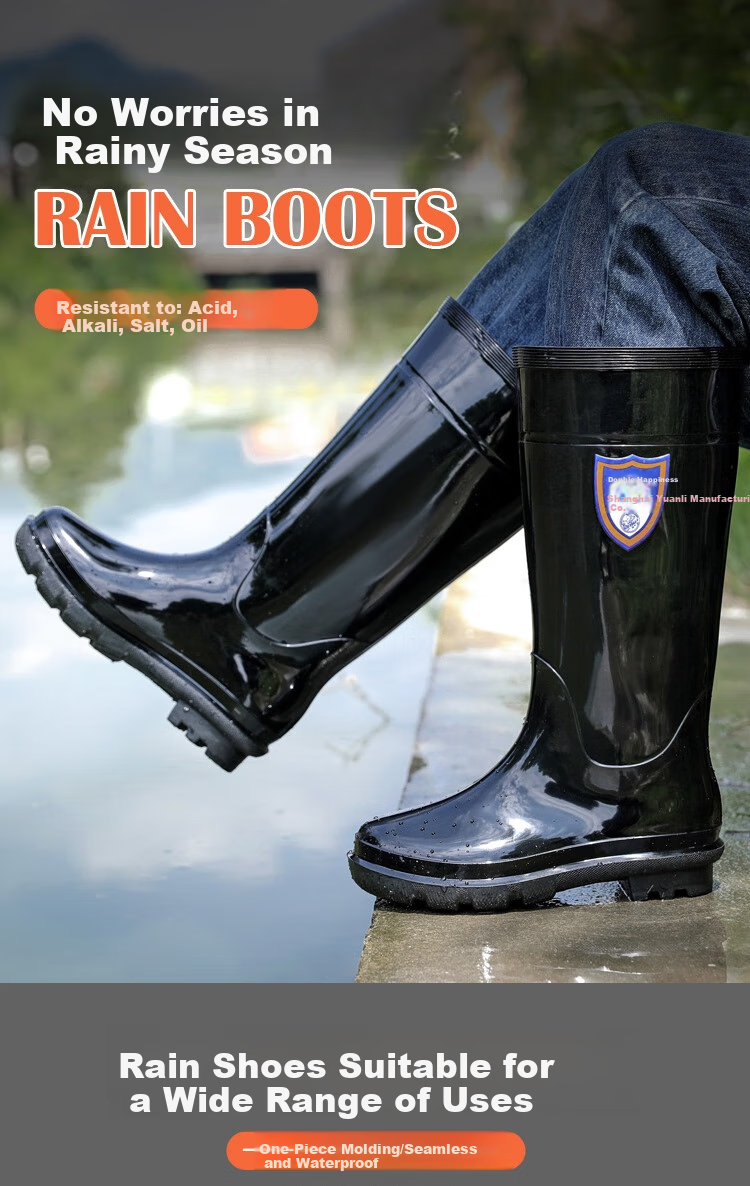 Huili Rain Boots for Men, Waterproof Outdoor Wear-Resistant Rubber Shoes, Non-Slip Rain Boots, Overshoes HL822866 High-Top Black Size 40 1