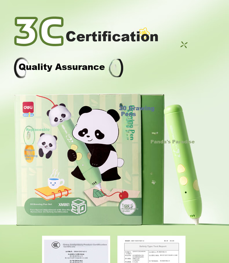 Deli Panda 3D Printing Pen, Dual-Speed Adjustment, 10 Consumables, USB Rechargeable, Back-To Toy, Children's Birthday Gift 6