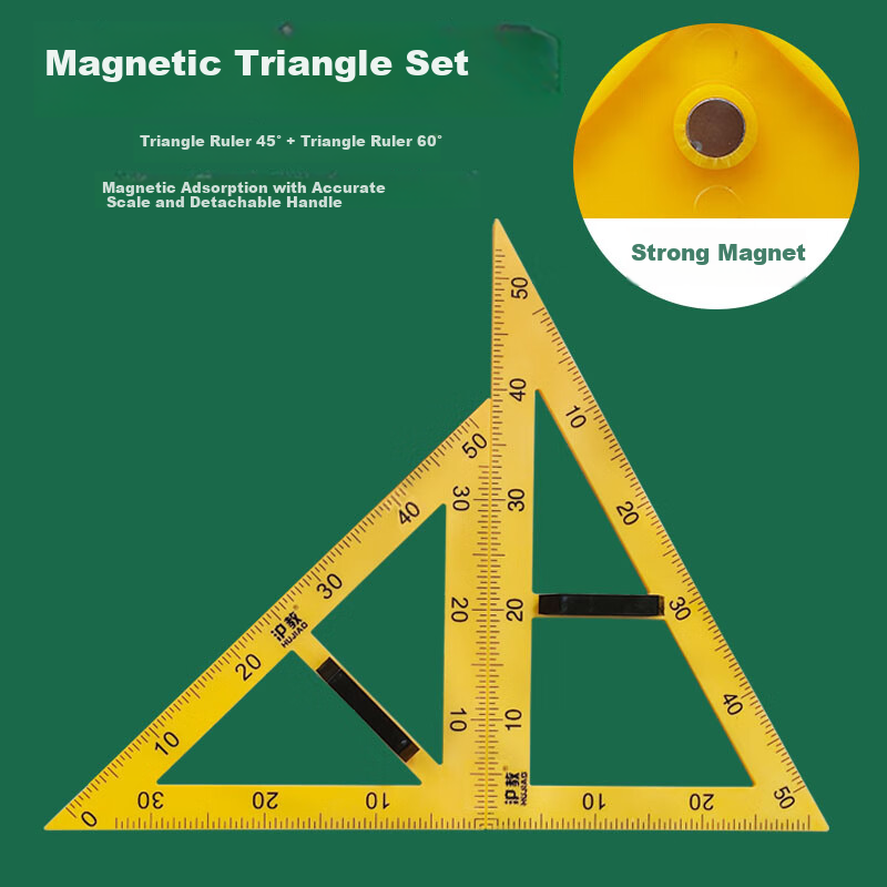 Shunjiang Magnetic Triangular Ruler, 45° + 60°, One Pair with Handles, Math Teaching Aid Storage Bag, Magnetic Triangular Ruler, Back-To Essential, Student-Friendly, Clear Scale Markings 1