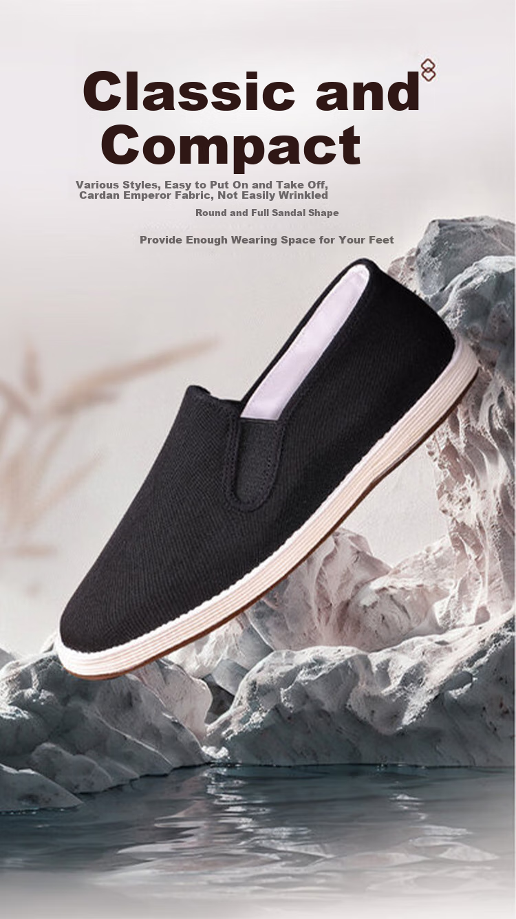 Lao Mei Hua Classic Scarf Style Old Beijing Cloth Shoes Men Breathable Thousand-Layer Sole Slip-On Lazy Shoes Black Size 44 3