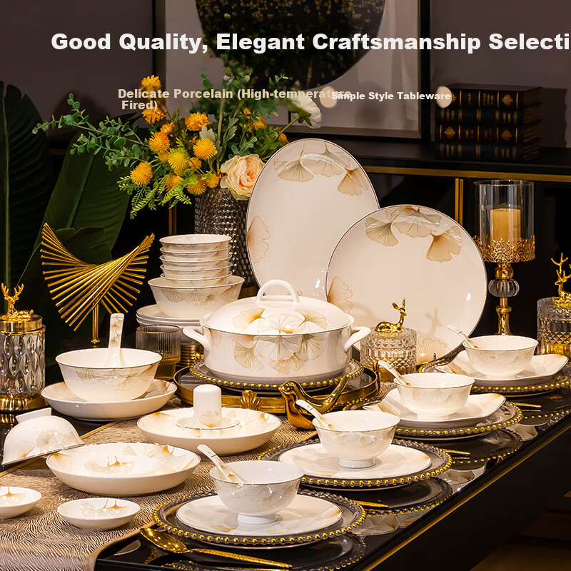 Haoya 82-Piece Bowl And Plate Set, Chinese Jingdezhen Tableware Set, Bowls And Plates for Housewarming, Wedding Gifts, And Celebrating Happiness
