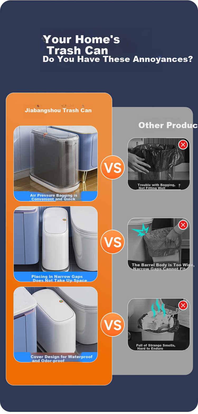 Jiabangshou Pressure-Resistant Garbage Bin, 8.6L Capacity, New Model 2026, with Lid for Bathroom, Living Room, Kitchen, Bedroom, Narrow Spaces 4