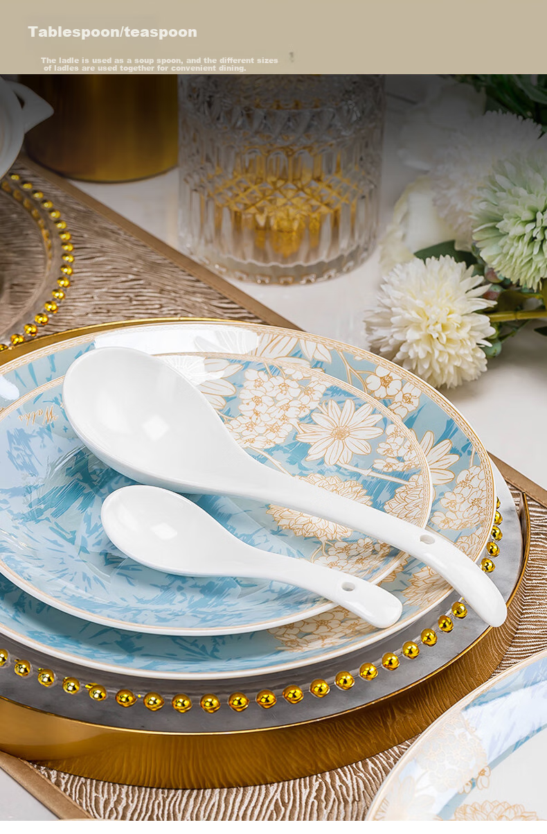 Haoya 24-Piece Bowl And Plate Set, Jingdezhen Ceramic Tableware Set, Bowls, Plates, Dishes, And Utensils Set, Timeless Journey 7