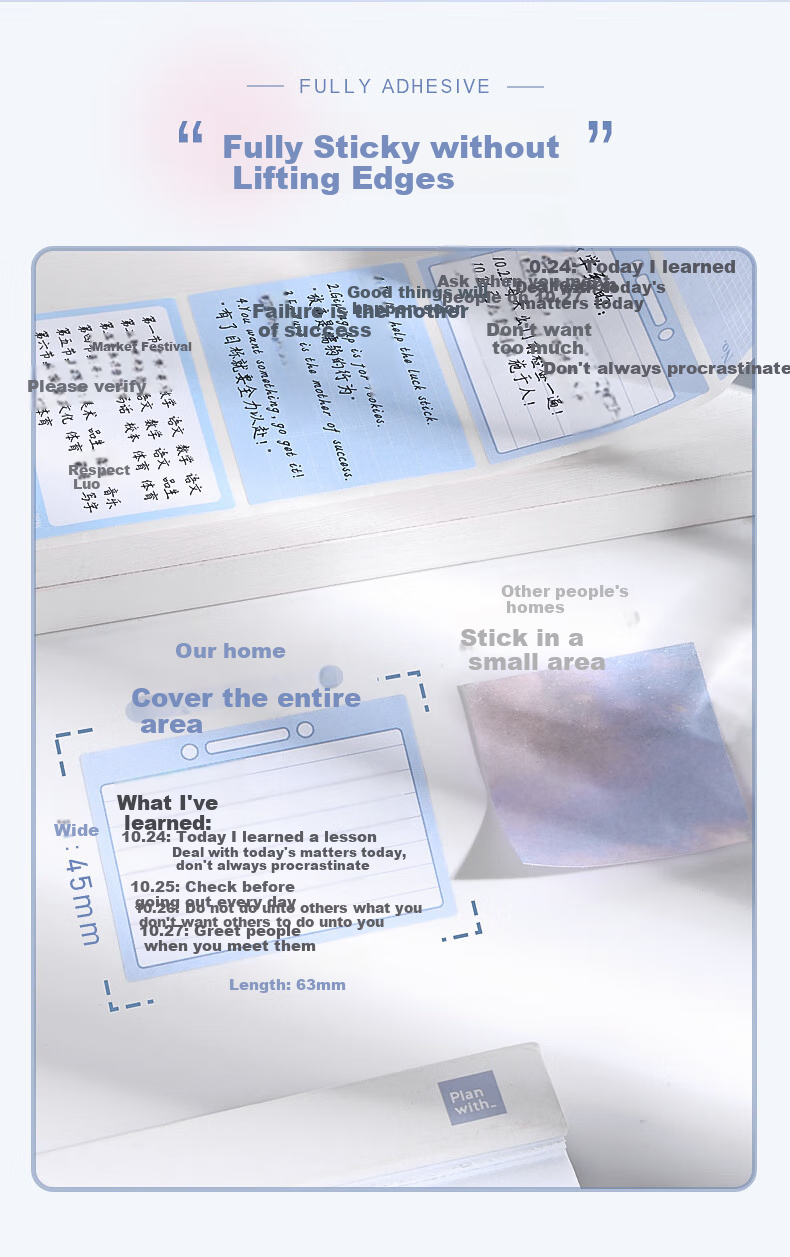 Jiamo Pull-Out Sticky Notes, Removable Memo Pads for Students, Error Correction Notes, Aesthetically Pleasing Stickers, Office And Study Supplies, Gradient Blue, 256 Pieces, Gift Set 1