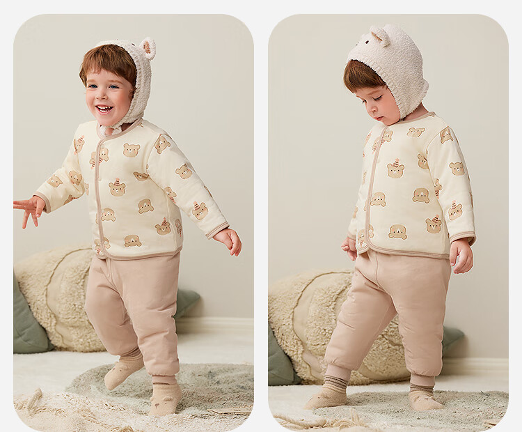 Minibala Padded Boys Girls Baby Thermal Comfortable High-Waist Belly Protection Warm Cute Homewear Set 8