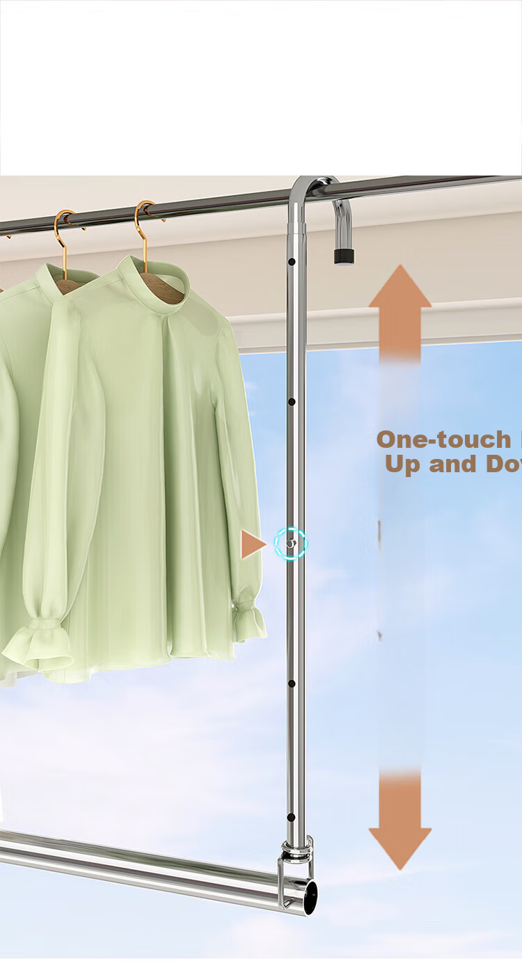Huakaizhixing Retractable Clothes Drying Rack, Extendable Laundry Hanger for Home Balcony, Stainless Steel No-Drill Extension Pole YJ70 2.4 Meters 8