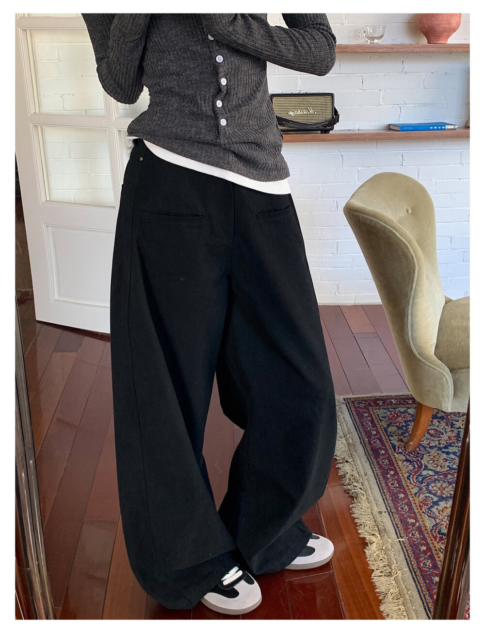ICH MODE "Body Sculpting" Solid Color Loose Casual Pants 2026 New Versatile Curved Pants White M 7