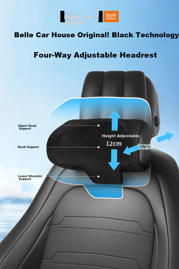 Bailichewu Starship Pro Four-Way Adjustable Car Headrest Neck Pillow, Comfortable Space Memory Foam Car Neck Support Pillow, Orange 3