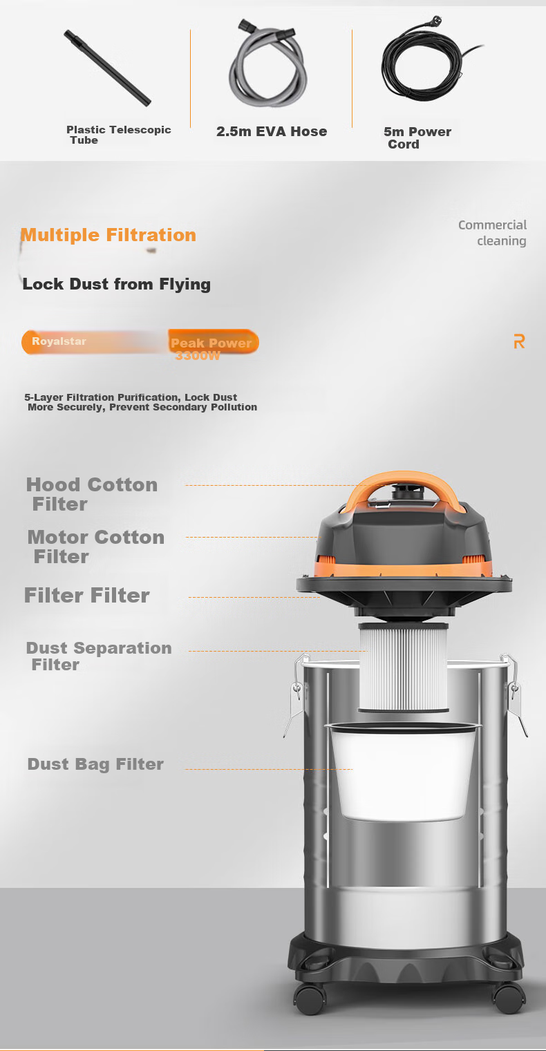 Royalstar Vacuum Cleaner, Industrial 3300W Peak Power, High Suction for Home Use, 45L Capacity, for New Construction And Renovation Cleaning, Commercial Use in Hotels, Car Wash Shops, RS-XT300B 9