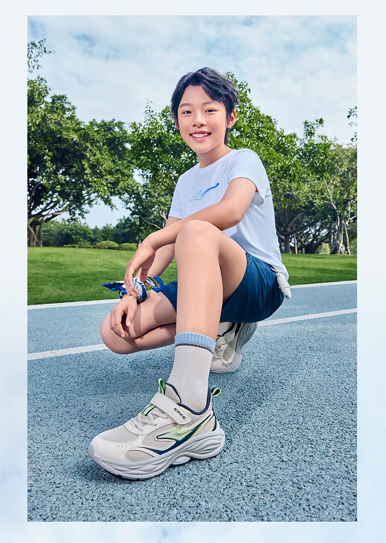 ERKE Kids Unisex Sports Shoes Children's Mesh Basic Running Shoes Microcrystal White/Black/Gravel Gray Size 38 13