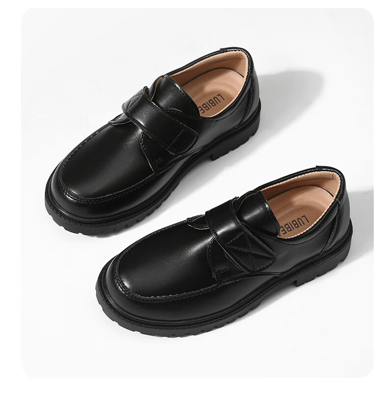 Guniya Children's Leather Shoes, Boys' British Style Performance Shoes, Formal School Etiquette Leather Shoes, Matte British Style, Size 37 5