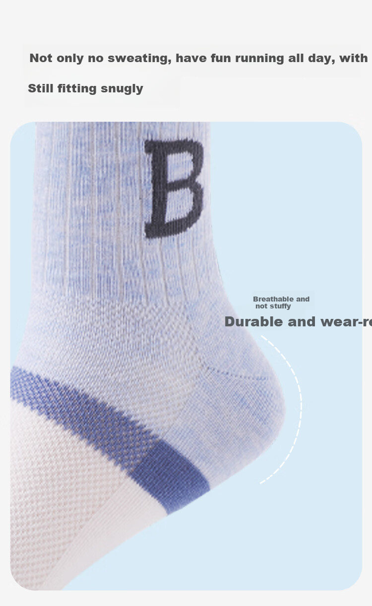Jiusuiban Children's Socks, Boys' Spring And Summer Sweat-Wicking Mesh Thin Mid-Calf Socks, Youth Student Campus Sports Odor-Resistant Cotton Socks 7