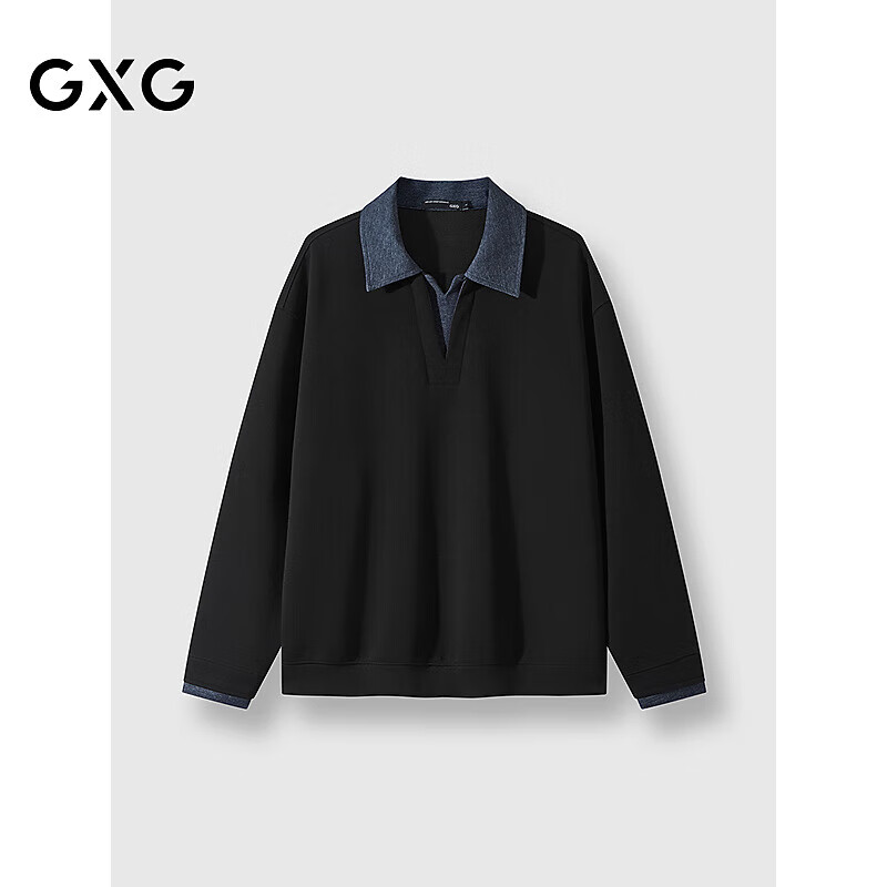 GXG Menswear 25 Autumn New Fake Two-Piece Spliced Collar Casual College Style Black 180/XL