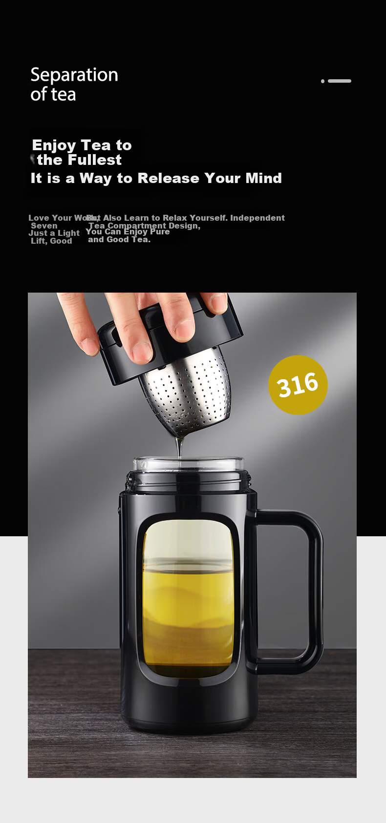 Fuguang High Borosilicate Glass Cup, Business Office Plastic And Glass Cup, Large Capacity Water Bottle, Tea-Water Separation Brewing Cup with Tea Strainer 3