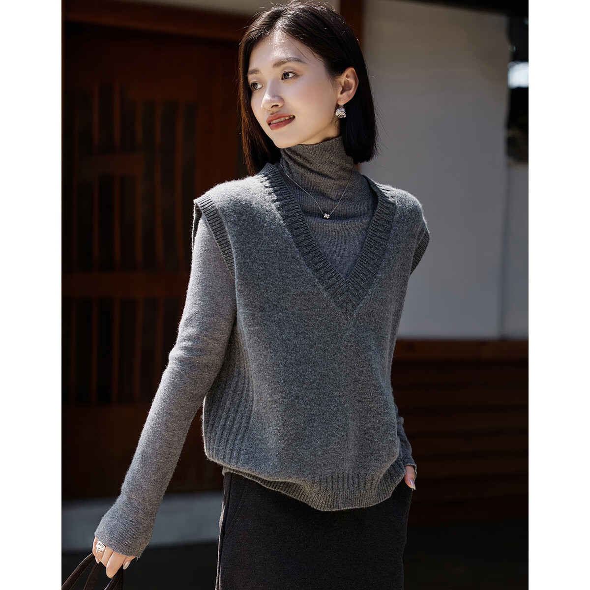 Dme Zhenxiang 100% Wool Autumn Velvet Feel V-Neck Sleeveless Women's Knit Vest
