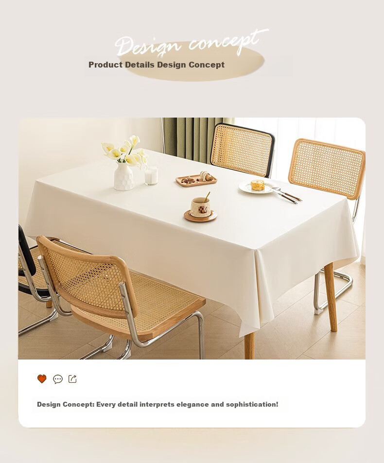 Jingxun Cream-Colored Tablecloth, Oil-Proof, Waterproof, Non-Slip, Washable Coffee Table Cover, Dining Table Cloth, Off-White, 1.4*1.8M 3