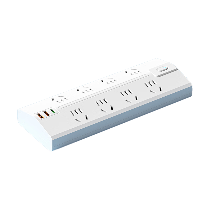 Sushiermo Trapezoidal Power Strip Multifunctional Socket with 2 USB + Type-C Ports, Apple Charger Socket, Overload Protection, Dorm Desktop Extension Cord, 8 Outlets, Master Control, 2.8m White