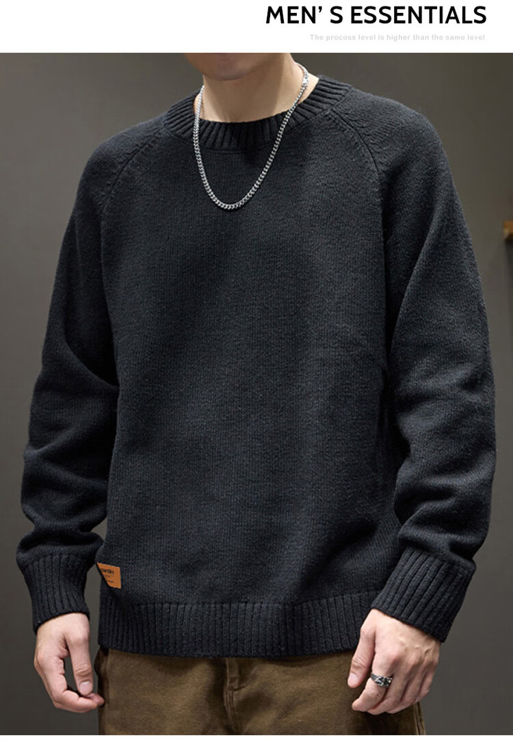 Pierre Cardin Men's Sweater Autumn Winter Retro Crew Neck Knitwear Solid Color Loose Fit Black XL 4