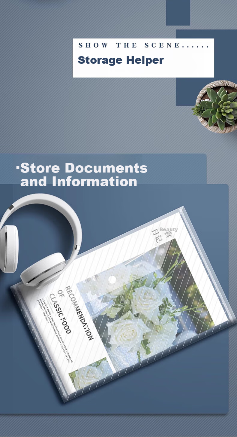 Shuxing 20 A4 Transparent File Folders, Thick Document Bags, Button Closure Bags, Waterproof Plastic Button Bags, Student Exam Paper Storage Pouches, Subject Classification Stationery Bags, Office Supplies 4