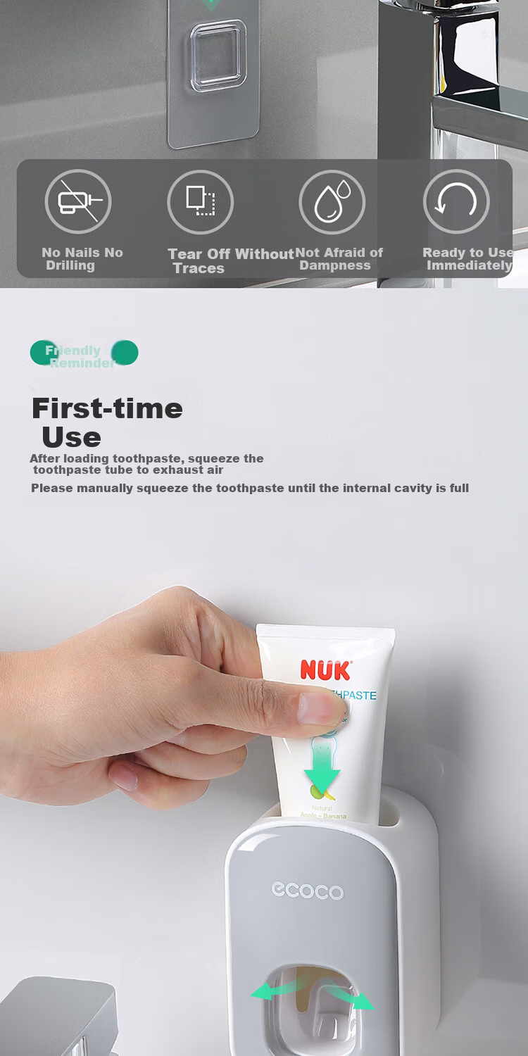 Ecoco Toothbrush Holder, No Drilling Required, Mouthwash Cup, Brushing Cup, Wall-Mounted Toothpaste Storage Rack, High-End Couple's Double Toothbrush Hanger 5