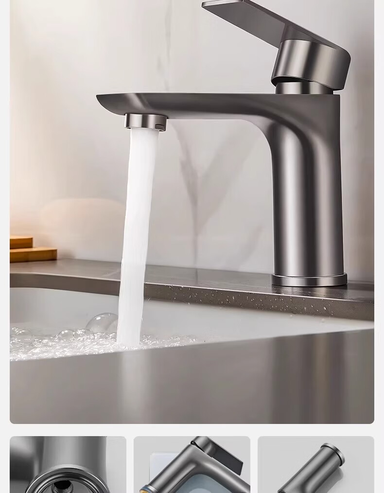 Baihan Basin Faucet Dual Control Hot and Cold Water Mixer Tap for Bathroom Washbasin Lead-Removing Purified Water Faucet 5