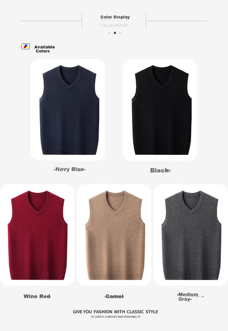 Hengyuanxiang Men's Thick Cashmere Vest 100% Pure Cashmere Autumn Winter V-Neck Sleeveless Warm Versatile Sweater 8
