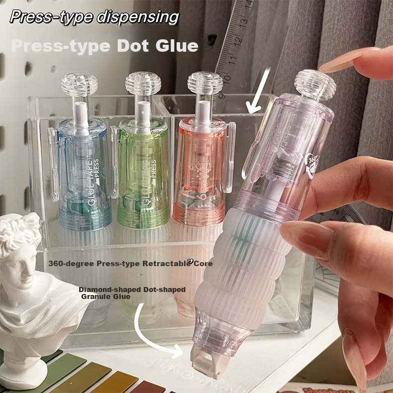Shaonianban Dotted Glue Pen, Retractable High-Value Dotted Glue Pen with Correction Tape, Strong Double-Sided Adhesive, Large Capacity, Children's Craft High Viscosity, Green Grape Ice Lemo 1