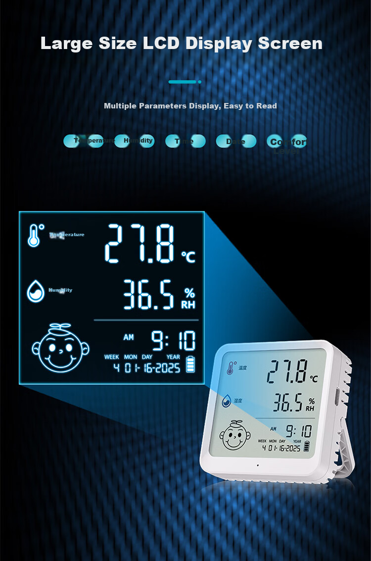 Aikesi Indoor Electronic Thermometer And Hygrometer, Home Use, High Precision, Large Screen, Wall-Mounted Or Freestanding, Dual-Use Clock, Digital Display Temperature And Humidity Meter, Green Model 8