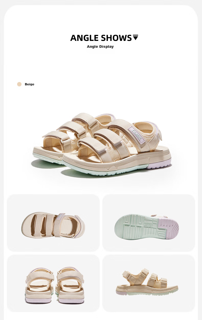 CAMEL Velcro Contrast Color Beach Sandals, Women's Sports Casual Shoes, K24B16L2010, Lavender Purple, Size 38 60