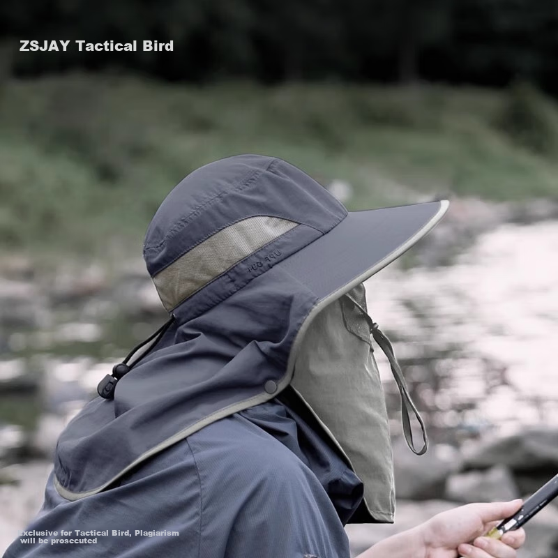Zhanshuniao (Full Face Coverage) Fishing Sun Protection Hat for Men, Large Head Circumference, Sun Visor, Outdoor Fisherman Hat, UV Protectio