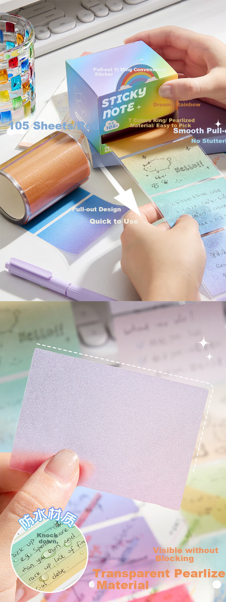 Kabaxiong Pull-Out Sticky Notes 256 Pieces, High-Quality Cartoon Cute Student Memo Pads, Fully Adhesive Strong Medium Sticky Notes, Panda Sightings 3