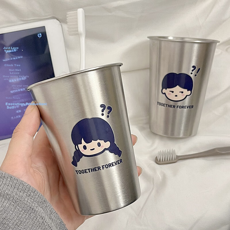 Fanyejia Stainless Steel Mouthwash Cups, Set of 2, Couple's Stylish Toiletry Cups, Student Dormitory And Home Use, Children's Toothbrush Cups, Bathroom Cups 2