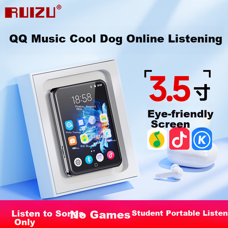MP3/MP4 плеер RUIZU D60, 48 ГБ, портативный плеер с поддержкой Lossless, Wi-Fi, Bluetooth, словарь для студентов