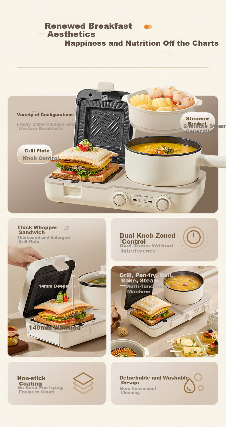 Bear Breakfast Machine, Sandwich Maker, Toaster, Bread Maker, Detachable Pancake Griddle, Electric Griddle, Light Meal Machine, Sandwich Maker DSL-C10M1 1