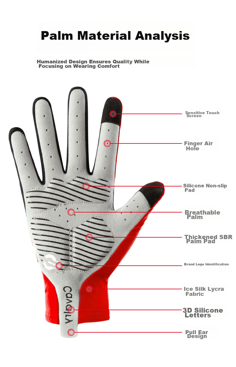 CAVALRY Bicycle Gloves with Wind-Resistant Full Finger Design for Mountain And Road Bikes, Shock-Absorbing Touchscreen Gloves for Men And Women, Spring And Autumn Outdoor Sports Fitness Gloves Cycling Equipment Red XL Size 5