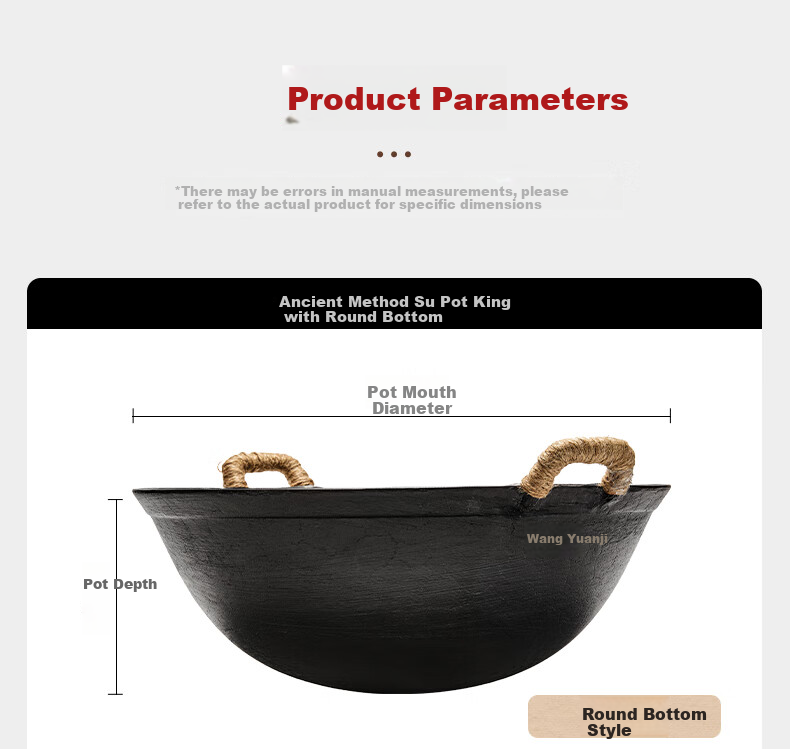 Wangyuanji Iron Wok, Double-Handled Traditional Round Bottom Skillet, Wang Non-Coated Turtle Pattern Large-Belly Stir-Fry Pan, Cast Iron Pot, 32cm 10