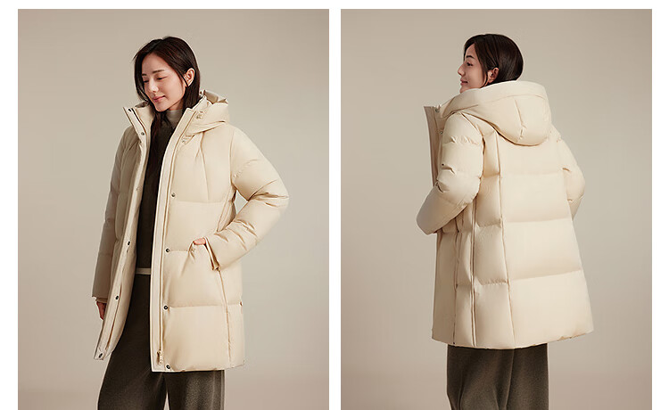 BOSIDENG Women's Off-Season 90% Down Thickened Hooded Loose Mid-Length Casual Warm Coat 12