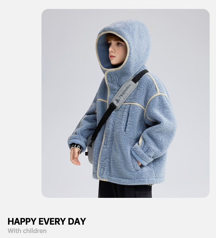 ASK JUNIOR Kids Plush Jacket 2025 Winter Hooded Windproof Coat Boys Casual Loose Fleece 15