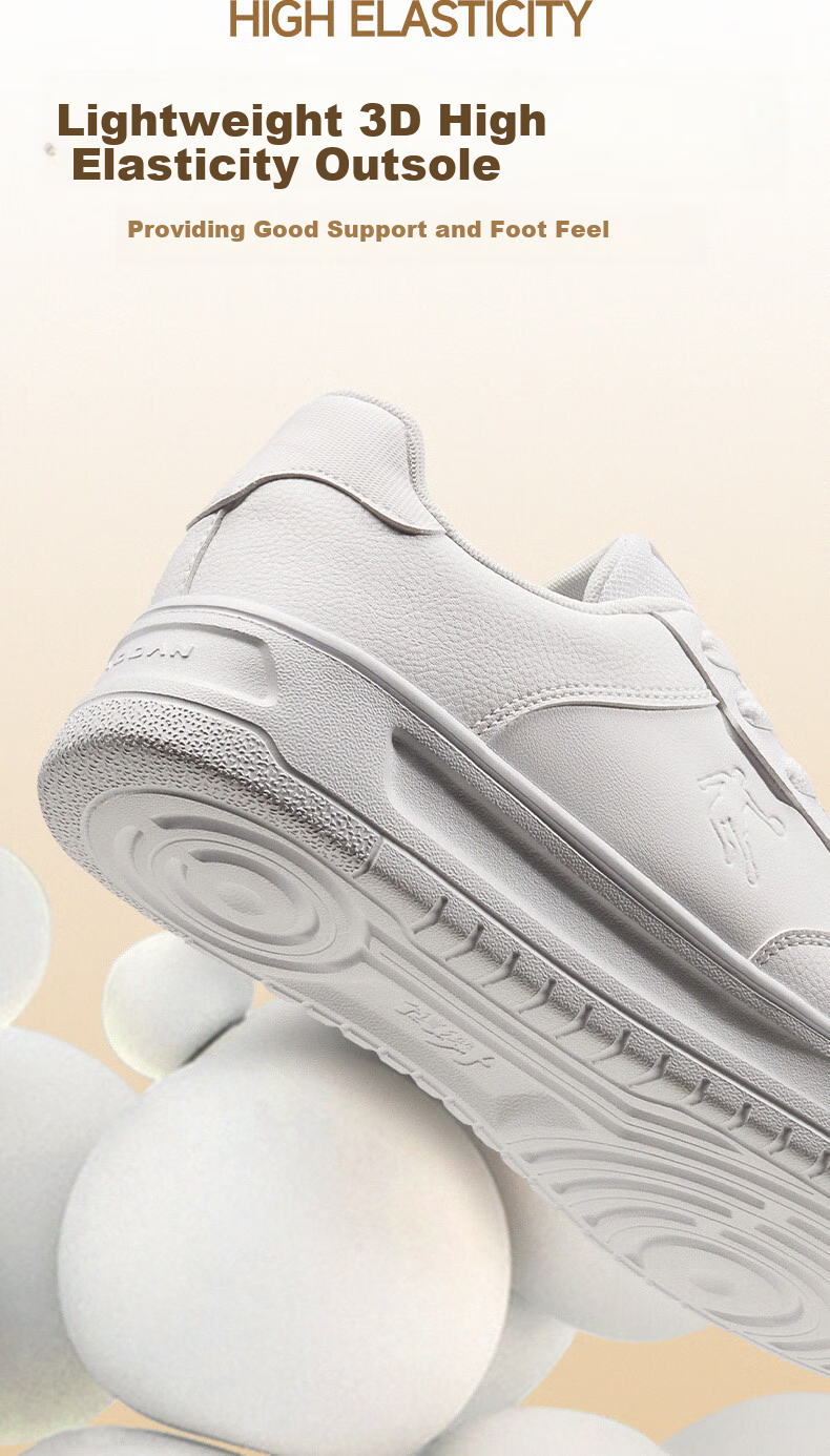QIAODAN Autumn And Winter New Men's Skateboard Shoes, Leather Upper Versatile White Sneakers, Thick-Soled Heightening Casual Shoes for Men And Teenagers, Sports Shoes 6