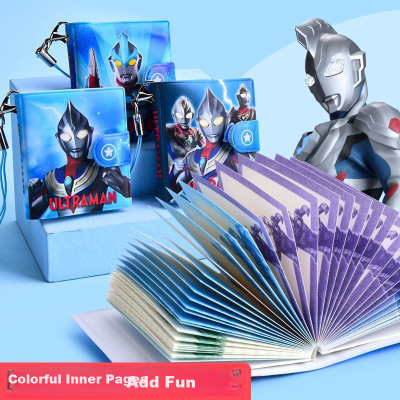IiGEN Pocket Notebook for Boys, Ultraman Portable Mini Journal, Compact Vocabulary Book, Small Memo Pad, Notebook with Card Holder, Jide + Saiero YZ7013
