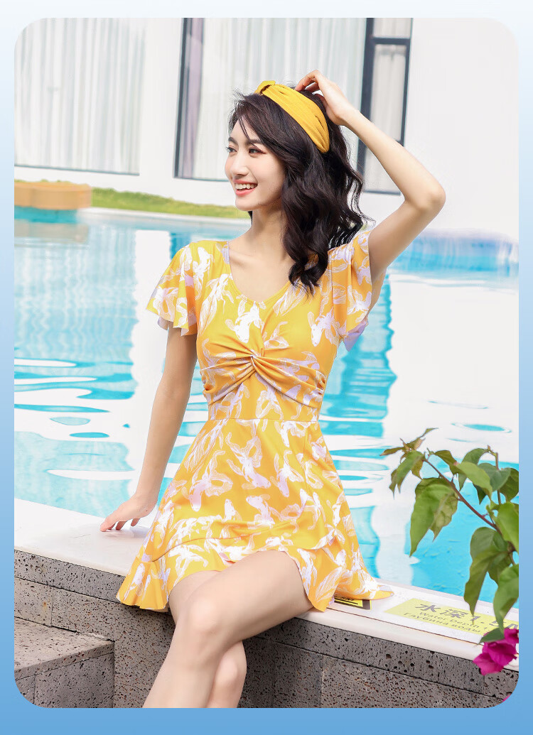 Xtep Women's Swimsuit Slimming Tummy Control Fairy Style Student Conservative Sun Protection Skirt One-Piece Fashion Hot Spring Vacation Swimwear 7