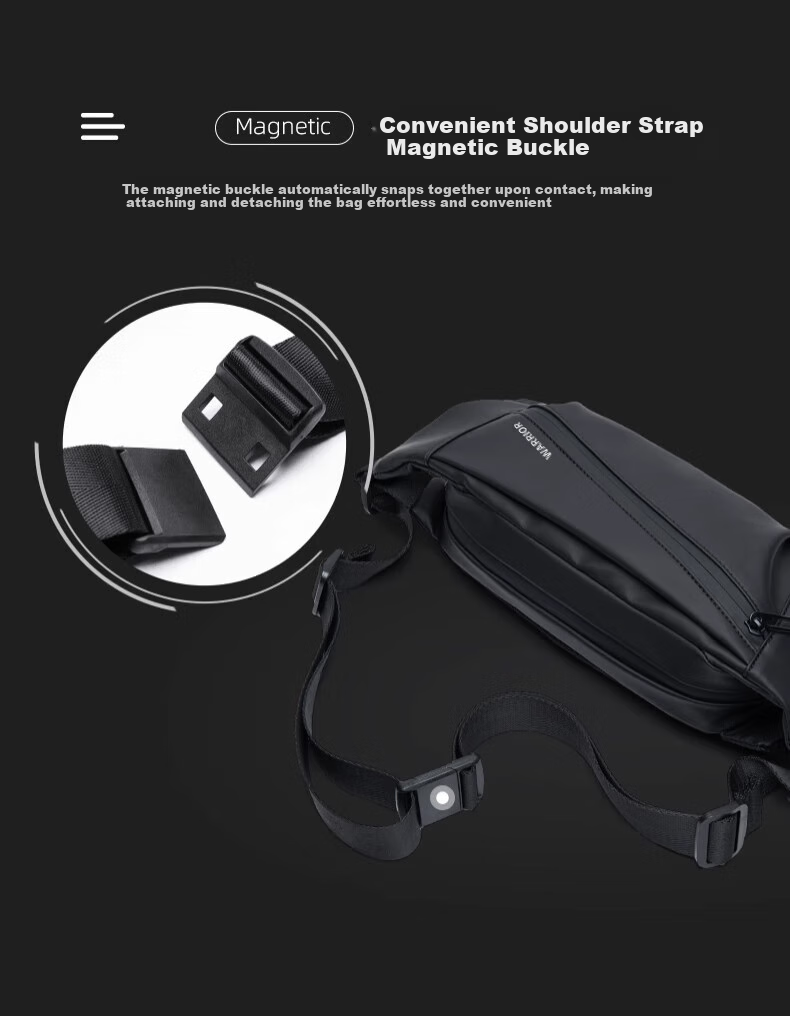 Huili Magnetic Buckle Men's Functional Crossbody Bag, Chest Bag, Shoulder Bag, Large Capacity, Trendy Casual Cycling Sports Sling Backpack 7