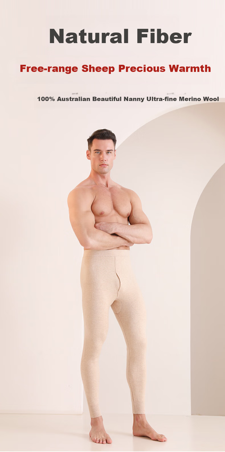 Mengyangwang Men's Wool Pants, 100% Pure Wool, Knitted Thermal Underwear for Middle-Aged And Elderly, Thick Base Layer Pants for Autumn And Winter 3